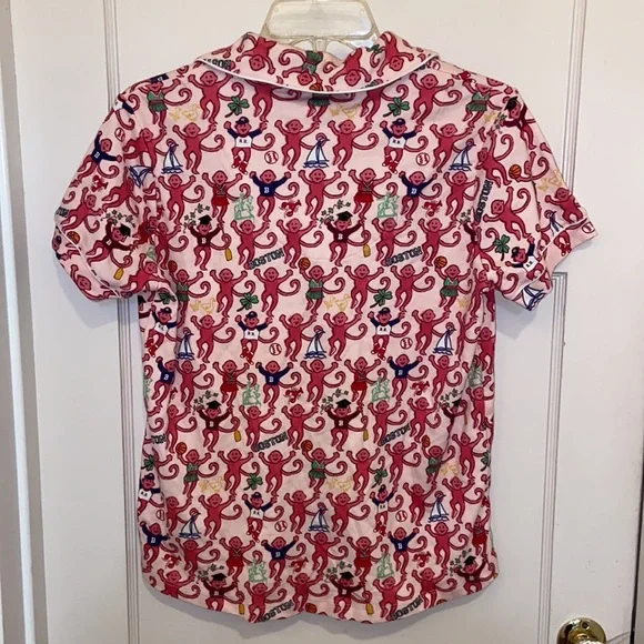 New ROLLER RABBIT PINK BOSTON MONKEYS POLO PAJAMAS TOP SZ MED PREPPY COTTON PJ - Picture 12 of 16